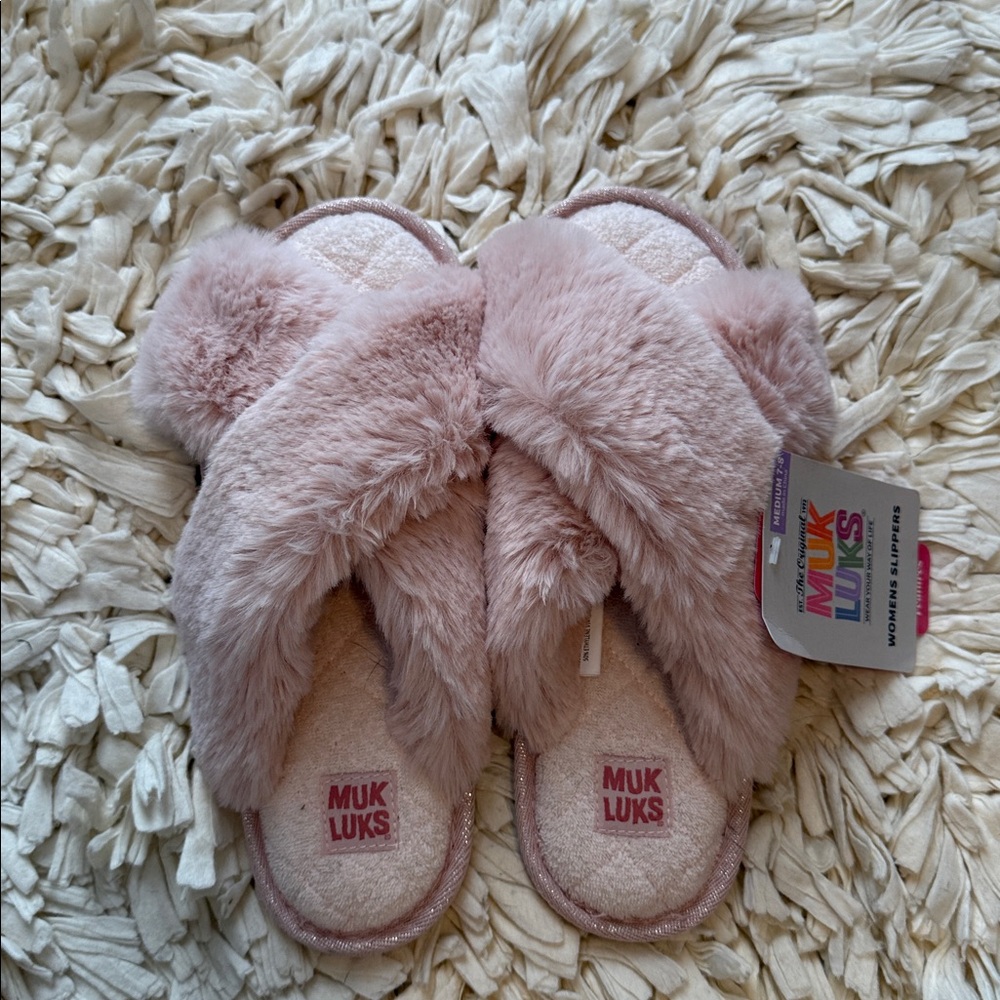 Muk Luks pink faux fur slippers